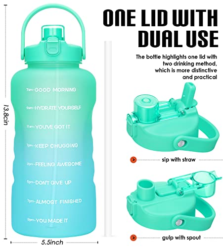 HydroPal 1 Gallon Water Bottles with Straw, 128 oz Water Bottle BPA Free Innovative 2-IN-1 Lid Gym Bottle with Times to Drink Motivational, Large for Sports Fitness Camping Water Jug (13.8X5.5 inch) - color: Summer Coast