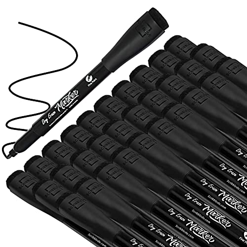 Scribbledo 36-Pack Black Fine Tip Dry Erase Markers with Eraser Cap | Low-Odor Whiteboard Markers for Office, Workplace, Medical & Professional Use