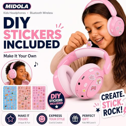 MIDOLA Kids Bluetooth Headphones Active Noise Cancelling,68H Play Time,Lightweight Wireless Foldable Over-Ear Headphone for Kid Toddler,Volume Limited 85/94dB,Headsets with Built-in Mic Pink - color: Pink