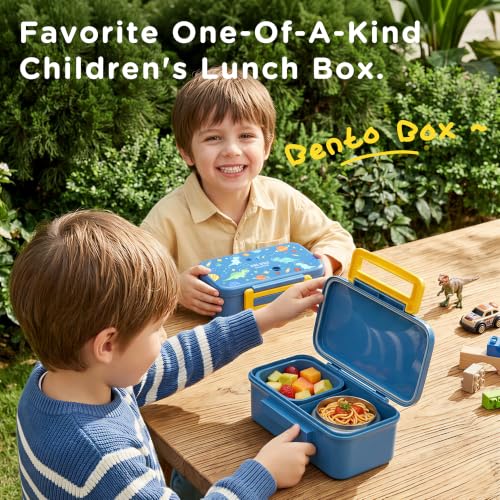 Bento Lunch Box for Kids With 8oz Food Thermo,BPA-Free for School | Lunch Container with 2 Compartments, Insulated Food Jar, Dishwasher Safe, Easy to Clean, Lunch Box for Girls Boys - color: Blue Dinosaur1