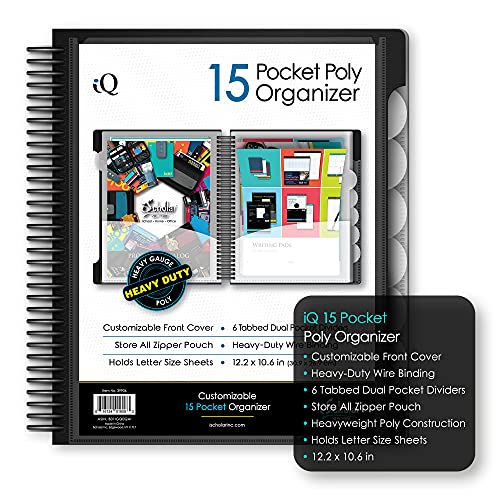 iScholar iQ+ 15 Pocket Organizer, 12.2 x 11 Inches, Tabbed Dividers, Black (39906-BK) - color: Black, size: 15 Pocket