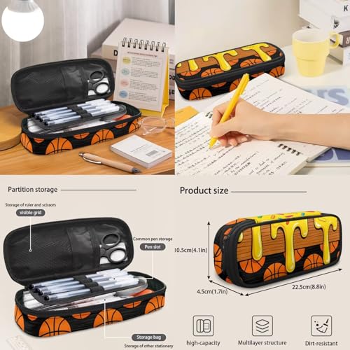 Ice Cream Basketball Print 3PCS Backpack Set with Lunch Bag Pencil Case for Girls Kids, 3 in 1 Lightweight 17 Inch Bookbag Backpacks for Middle High School Students - color: Ice Cream Basketball Print