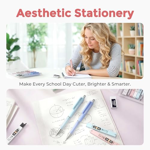 Nicpro 6PCS Cute Mechanical Pencil Set with Case, 0.7 mm Mechanical Pencils with 6 Tube HB Lead Refill, 3PCS Eraser, 9PCS Eraser Refill for School Supplies Student Writing, Drafting Drawing Sketching - style: 6 Pack (0.7mm)