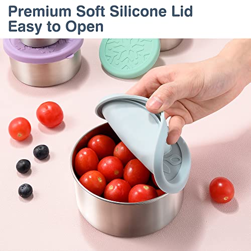 18/8 Stainless Steel Food Snack Storage Containers(4 Pack: 3/7/13/22oz) | Stackable, Leakproof Lunch Box with Silicone Lid, for Kids and Toddler Home School Use - color: 4 Pack(Light Pink, Light Green, Light Purple, Light Blue)