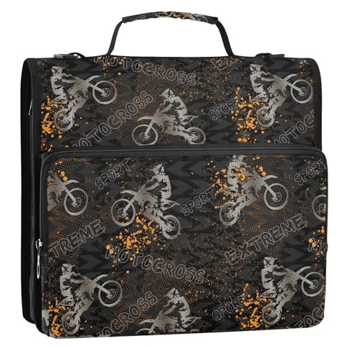 Motorcycle 3 D-Ring Binder Bag Multi-Pocket Zipper Organizer | with Handle and Detachable Shoulder Strap Holds 500 Sheets for School Office Supplies - color: Dhb-109