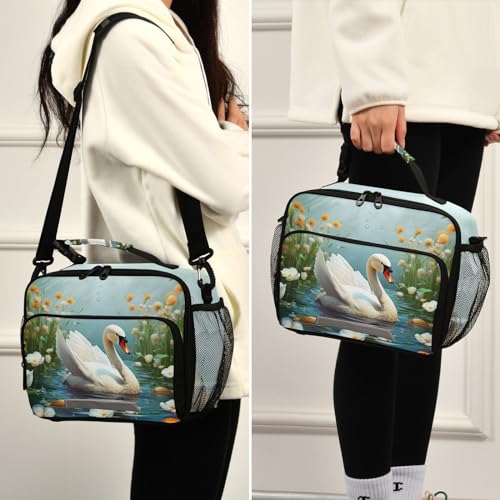 Swan Flower Kids Lunch Box Insulated Lunch Bags Cooler Tote Bag with Removable Shoulder Strap for Boy Girl Student 20848306 - color: Swan