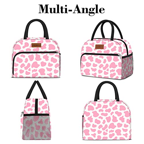 Coobiiya Lunch Bag Women, Lunch Box for Women Adult Men, Small Leak-proof Cute Lunch Tote Large Capacity Reusable Insulated Cooler Lunch Container for Work/Office/Picnic/Travel-Pink Cow - color: Pink Cow