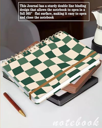 Spiral Journal Notebook for Women, Hardcover A5 College Ruled Notebook, 60 Sheet, Thick Paper, Cute Lined Journal for School, Office & Work, 6 x 8.4 in(Green Checkered) - color: Green Checkered