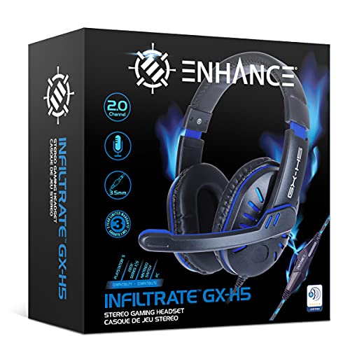 ENHANCE GX-H5 Gaming Headset with Microphone - Universal Gaming Headset for PS4, PS5, Xbox, PC, Switch with Adjustable Headband, Volume Controller, USB Sound-Isolating Earcups, Splitter Cable (Blue) - color: Blue