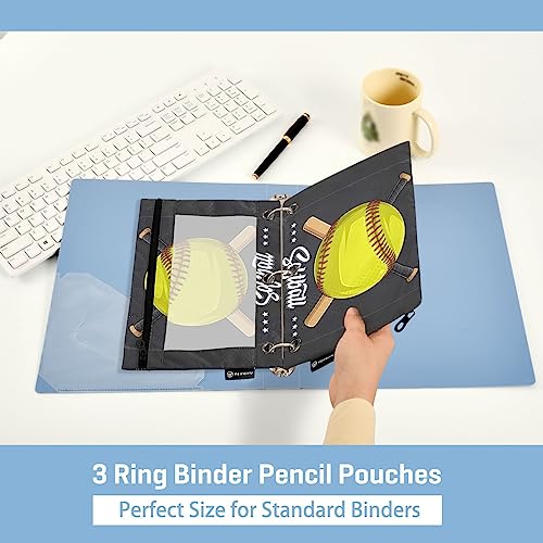 Yellow Softball Baseball Binder Pencil Pouch 3 Ring, Clear Window Zipper Pencil Case Bags Office Supplies 2 Pack
