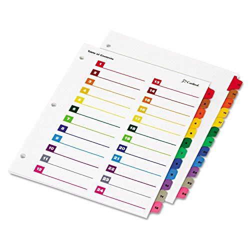 Cardinal Binder Dividers, 24 Tabs, Numbered 1–24, Customizable Table of Contents Page, Reversible Multicolor Tabs, 3-Hole Punched for Binders - style: 24 Tab