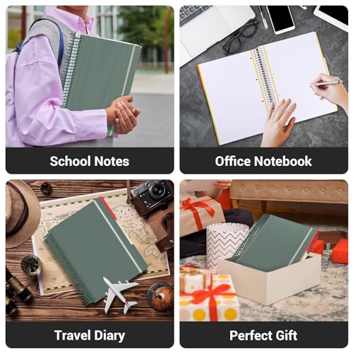 EUSOAR Spiral Graph Paper Notebook, A4 9.25" x 11.7" Large 3 Subject Notebook Journal, Grid Graph Ruled Paper Composition Notebook 240 Pages with Pocket for Math, Science and Engineering Students - color: Green, style: A4 Graph