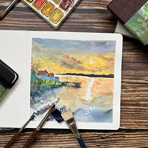 tumuarta Square Watercolor Journal, 8.25x8.25”, 140 LB, 300 GSM, 25% Cotton, Cold Press, 24 Sheets, 48 Pages, Watercolor Paper Sketchbooks for Use As Travel Mixed Media Pads Plein Air Set - color: Gray