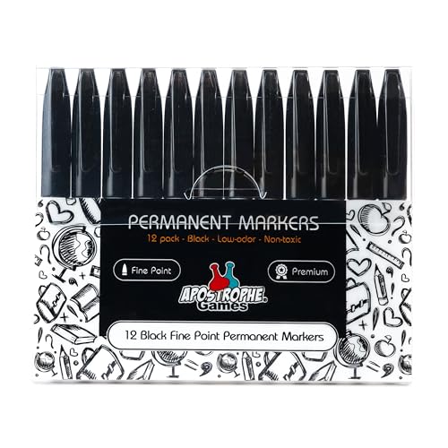 Fine Point Permanent Markers - 12 Pack, Black Pens - School Supplies | Create clear, permanent marks with durable fine point black markers for home, school, or office - style: 12 Black Fine Point