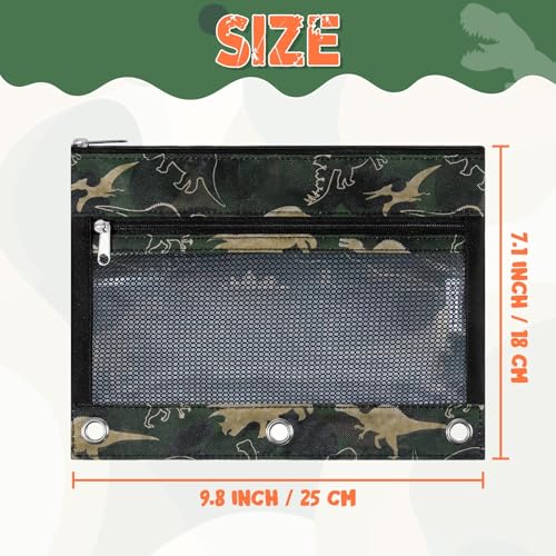 WAWSAM Dinosaur Pencil Pouch for 3 Ring Binder, Binder Pencil Pouches for boys with Zipper, Pencil Case with Clear Window, Cosmetic Bags for Office School College Supplies - color: Dinosaur
