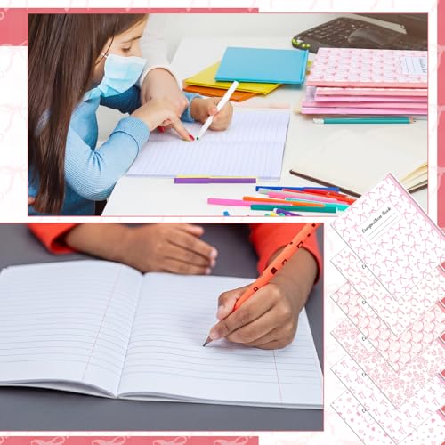 AmazingSpark 6 Pack Lefty Preppy Notebook Cute Bow Coquette Journal 7" x 9" College Wide Ruled 110 Pages Left Handed Aesthetic School Supplies Gifts for Teens Girls Women(Composition,Pink Bow) - color: Pink Bow, style: Composition