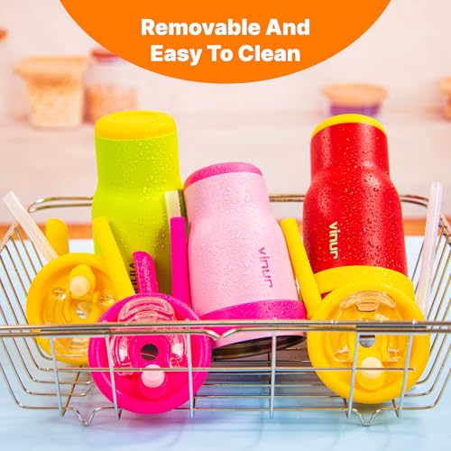 VINUR Insulated Tumbler with Handle 14 oz-17 oz Stainless Steel Double Wall Vacuum Tumbler Travel Water Cup with Lid and Straw - color: Purple Pink-Rose Pink, size: 14 Ounces