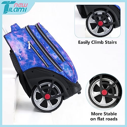 NEW TILAMI 19 Inch Rolling Backpack with Lunch Bag for Girls Boys Wheeled Laptop Backpack Durable Carry-on Bag School Travel, Star Violet - color: Purple Star Violet