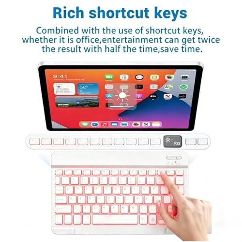 Mini Bluetooth Keyboard, Small Portable Wireless Rechargeable Keyboard with 7-Color RGB Backlit for iPad iPhone Android Samsung Tablet Smartphone(White) - color: White