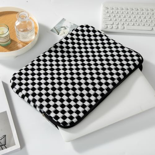 Puffy Laptop Sleeve 11-12 inch, Cute Knitted Protective Carrying Case for Women & Men, Compatible with iPad Pro 11-Inch M5, 12 Inch Tablets Notebook (Checkered Black) - color: Checkered Black, size: 11-12 inch