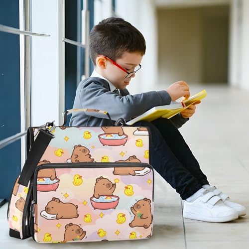 3 Ring Binder Zipper Binders Capybara Duck Expanding File Folder Bag with Shoulder Strap
