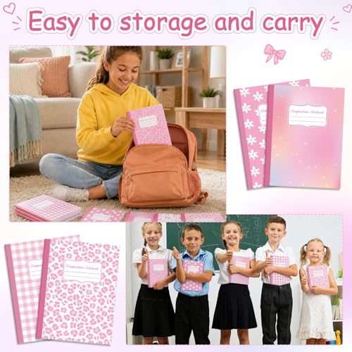 12 Pack Large Composition Notebooks Bulk 9.8 × 7.5 in Wide Ruled Hard Cover Composition Book Assorted Marble Journal College Ruled Paper for Adult Student College Office Back to School Supplies(Pink) - size: 12 Pack, style: Pink
