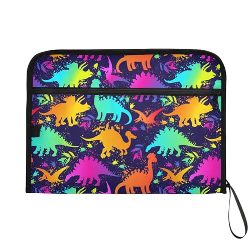 Bright Funny Dinosaurs File Folders,Plastic Folders with 13 Pockets,Expandable File Folder for Documents School Students Office,Aesthetic Folder with Labels A4 Letter Size - color: Multi 2
