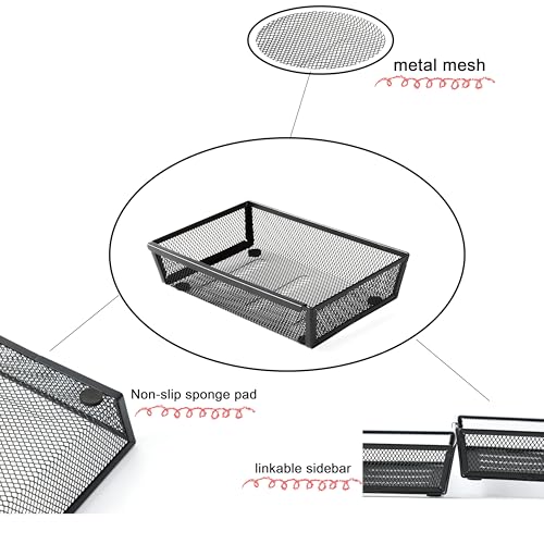 Mesh Tray Silverware Drawer Organizer, Utensil Cutlery Tray Office Supplies with Interlocking Arm Drawer Dividers Organizer for Flatware, Knives,Home,Office, School,Bedroom 9X6"Black - size: 3 Pack 9"x6" Black Metal
