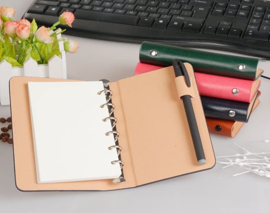 XIGUI 2-Pack 6 Ring Binder Cover, Leather A7 Binder Notebook Cover Refillable Loose Leaf Round Ring Personal Journal with Insert 50 Sheets Paper ,Mini Pocket Notepad