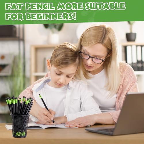 Fainne 102 Pieces Jumbo Pencils Set for Kids Toddlers 96 Thick Fat Large Pencils with Erasers 6 Sharpeners Bulk for Preschool Kindergarten Elementary School Classroom(Black,Round) - color: Black, style: Round