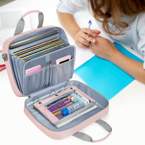 Yarwo 2026 Upgraded Zipper Binder 3 Ring Binder Bag with Pencil Pouch | 500 Sheets Capacity, 5-Tab Expanding File Folder, 14” Laptop Padded Sleeve, Shoulder Strap, for College, Office, Home, Pink - color: Pink