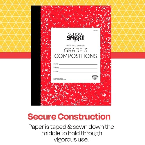 School Smart Skip-A-Line Ruled Composition Book, Grade 3, Red, 48 Pages - 085297 - size: 24 Sheets/48 Pages - Grade 3