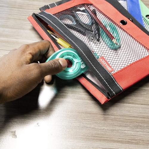 BAZIC PRODUCTS 3-Ring Pencil Pouch with Clear Mesh Window, 4-Set | clear mesh window and a zipper closure for pens, pencils, supplies - size: 4 Count (Pack of 1)