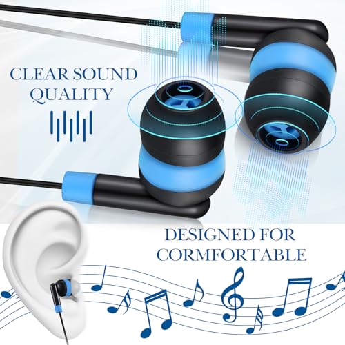 Kanayu 50 Pack Wired Earbuds Bulk for Classroom Ear Headphones Wired Basic Student Earbuds No Microphone with 3.5mm Jack for Class Laptop School Library, Individually Bagged (Blue) - color: Blue