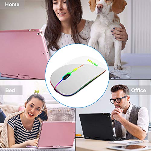 Wireless Bluetooth Mouse for Laptop, Rechargeable Mouse 2.4G USB Optical Wireless Mouse, LED Slim Dual Mode(Bluetooth 5.0 and 2.4G) Wireless for Laptop, PC, Mac OS, Android, Windows(Silver) - color: Silver