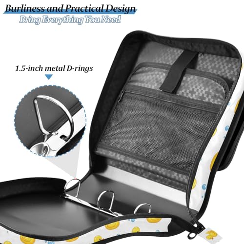 Zipper Binder Bag 3 Ring File Folder Portfolio Organizer Zippered Binder Bags with Strap Fits Laptop Women Men - color: Multi-yellow Duck White
