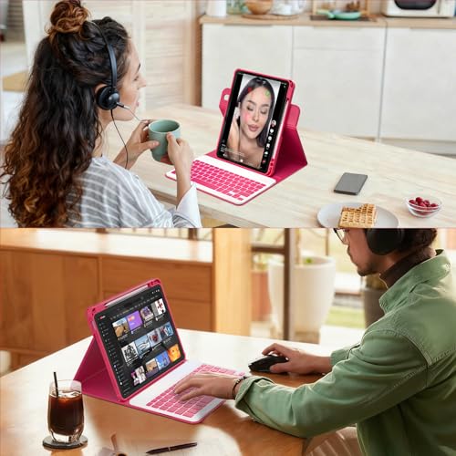 YBING for iPad A16 Case with Keyboard /11th Gen (2025) & iPad 10th Gen 10.9” (2022), 7-Color Backlit Detachable Keypad, 360° Rotating Magnetic Cover with Pencil Holder (Watermelon Red) - color: Watermelon Red