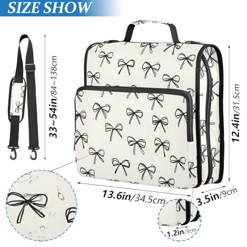 Black Bow Pattern Zipper Binder 3 Ring with Handle and Shoulder Strap, 500 Sheet Binder Organizer Capacity & Multi-Pockets for School Office - color: Aa06