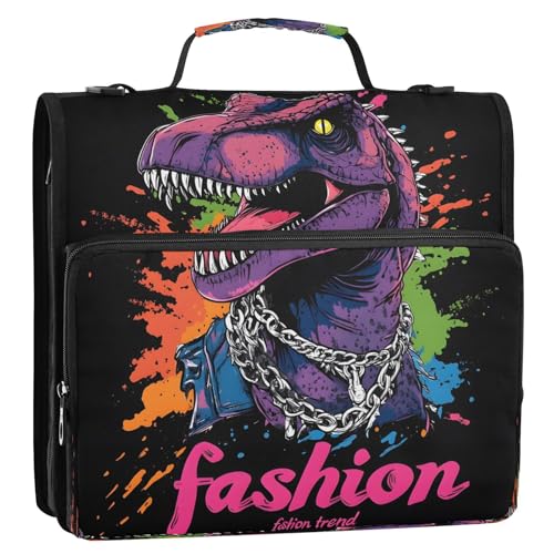 3 Ring Zipper Binder Purple Dinosaur Binders Bag with Shoulder Strap 500 Sheets Paper Organizer Trapper Keeper Documents Storage File Folder for School Office - color: A1185
