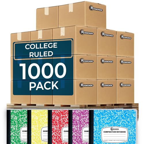 Rosmonde 1000 Pack (Pallet) Composition Notebook Bulk, College Ruled, Pallet of Composition Notebooks, 100 Sheets (200 Pages), 9-3/4 x 7-1/2, Bulk Notebooks for School & Office, 4-7 Days Transit - size: 1000 Pack, style: Color Marble