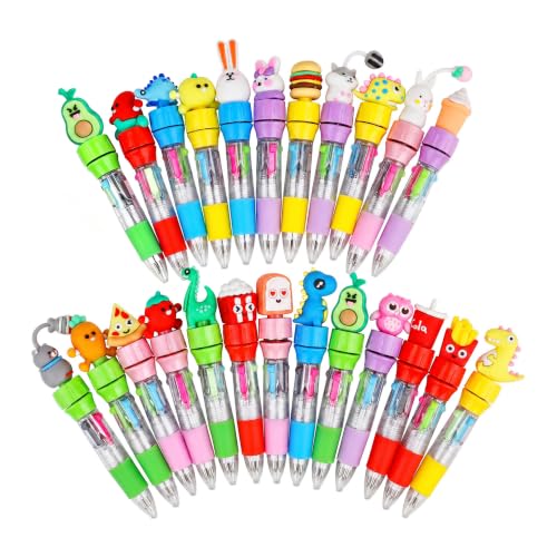 Ddaowanx 24 Pcs Mini Ballpoint Pens for Kids Party Favors,4-in-1 Multicolor Pens with Kawaii Rotate Pen Top–Birthday,End of School Year Gifts,Classroom Prizes,Stocking Stuffers,Teacher Supplies - color: 24Pcs-Cute