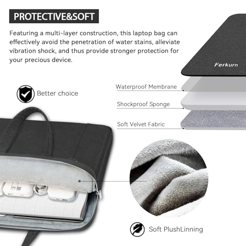 Ferkurn Laptop Case Bag Women Men Computer Sleeve with Shoulder Compatible with HP/Inspiron/Thinkpad/Vivobook/MSI/Surface, 17.3 inch, Black - color: Elegant Black, size: 17.3 inch