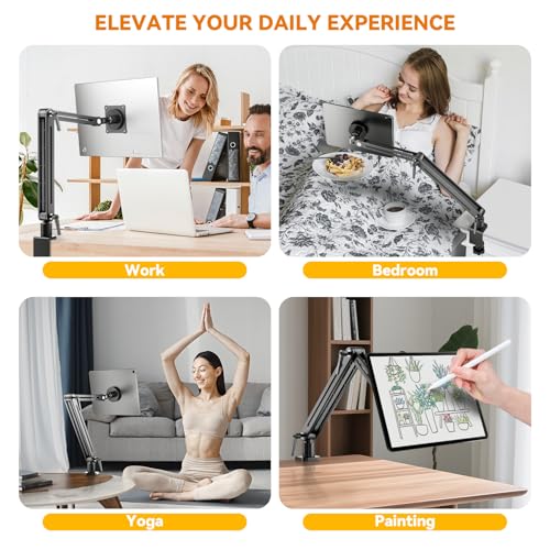 Portable Monitor Holder Mount Arm with Strong Magnetic 360° Rotating Base Bearing Over 5LBS Compatible with 12.9/14.6/15.6/17.3/18.5 inch iPad Pro/Mini/Air/Surface/Samsung - size: Up to 18.4''