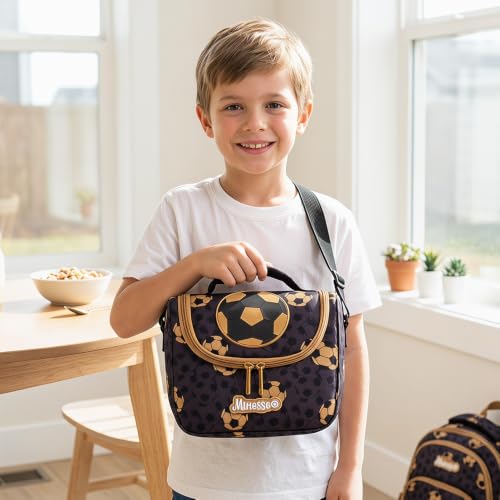Insulated Lunch Bag for Kids Soft Bag Washable with Strap Reusable Toddler Lunch box School Supplies Food Carrier Snacks Picnic(Multi) - color: 1Soccer