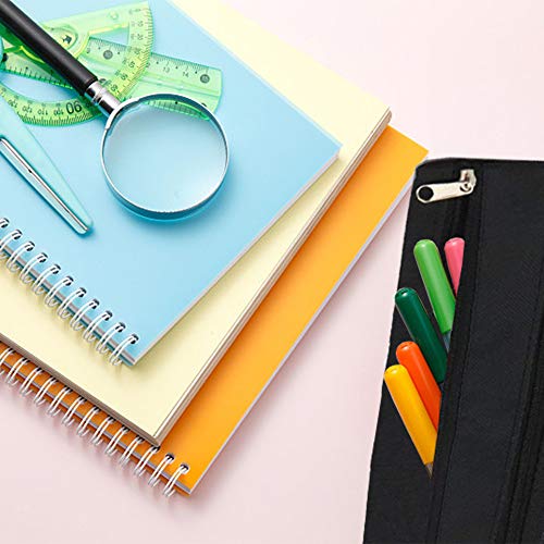 Pencil Pouch 3 Ring Binder Pouch Zippered Pencil Case Canvas Pencil Bag with 2 Compartments (Set of 2, Black) - color: Black