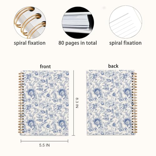 Blue Floral Chinoiserie Notebook Journal, Baby Shower Guest Book, Office School Supplies Hardcover Lined Notebooks Spiral, Baby Shower Gifts for Women Gilrs, 5.5x8.3 inch - color: White2