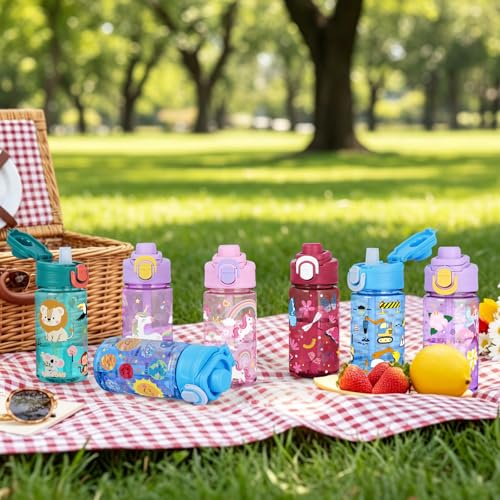 Kids Water Bottle with Bite & Sip Straw, Excavator/Jungle Animals | 13oz Toddler Water Bottle · BPA-Free, Handle, Leak-Proof, and Pop-Up Spout Cover · Safe for School Sports Travel & Camp