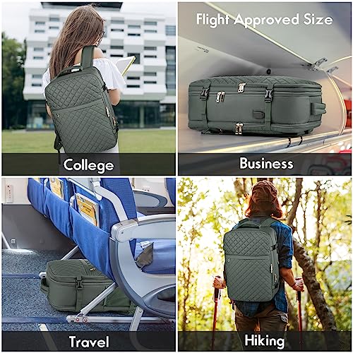 MOMUVO Large Travel Backpack Women, Flight Approved Carry On Backpack, Water Resistant Anti-Theft Large Casual Daypack Fit 17 Inch Laptop with USB Charging Port, Olive Green - color: Olive Green, size: 17.3 inch