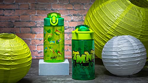 Zak Designs Teenage Mutant Ninja Turtles Kids Water Bottle For School or Travel, 16oz 2-Pack Durable Plastic Water Bottle With Straw, Handle, and Leak-Proof, Pop-Up Spout Cover (TMNT) - color: Teenage Mutant Ninja Turtles