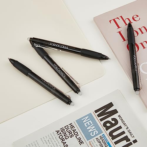 Volcanics Retractable Erasable Gel Pens Soft Black 12 Pack, 0.7mm Click Erasable Gel Ink Pens for Smooth Writing & Easy Erasing, Refillable Erasable Click Pens for School Office Supplies - color: Black